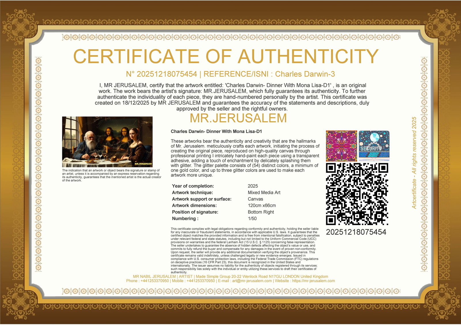 Charles Darwin - Dinner With Mona Lisa-D1, Limited Edition of 50 Pieces, Signed & Numbered - 3