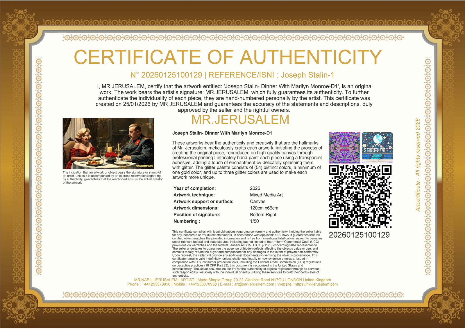 Joseph Stalin - Dinner With Marilyn Monroe-D1, Limited Edition of 50 Pieces, Signed & Numbered - 3