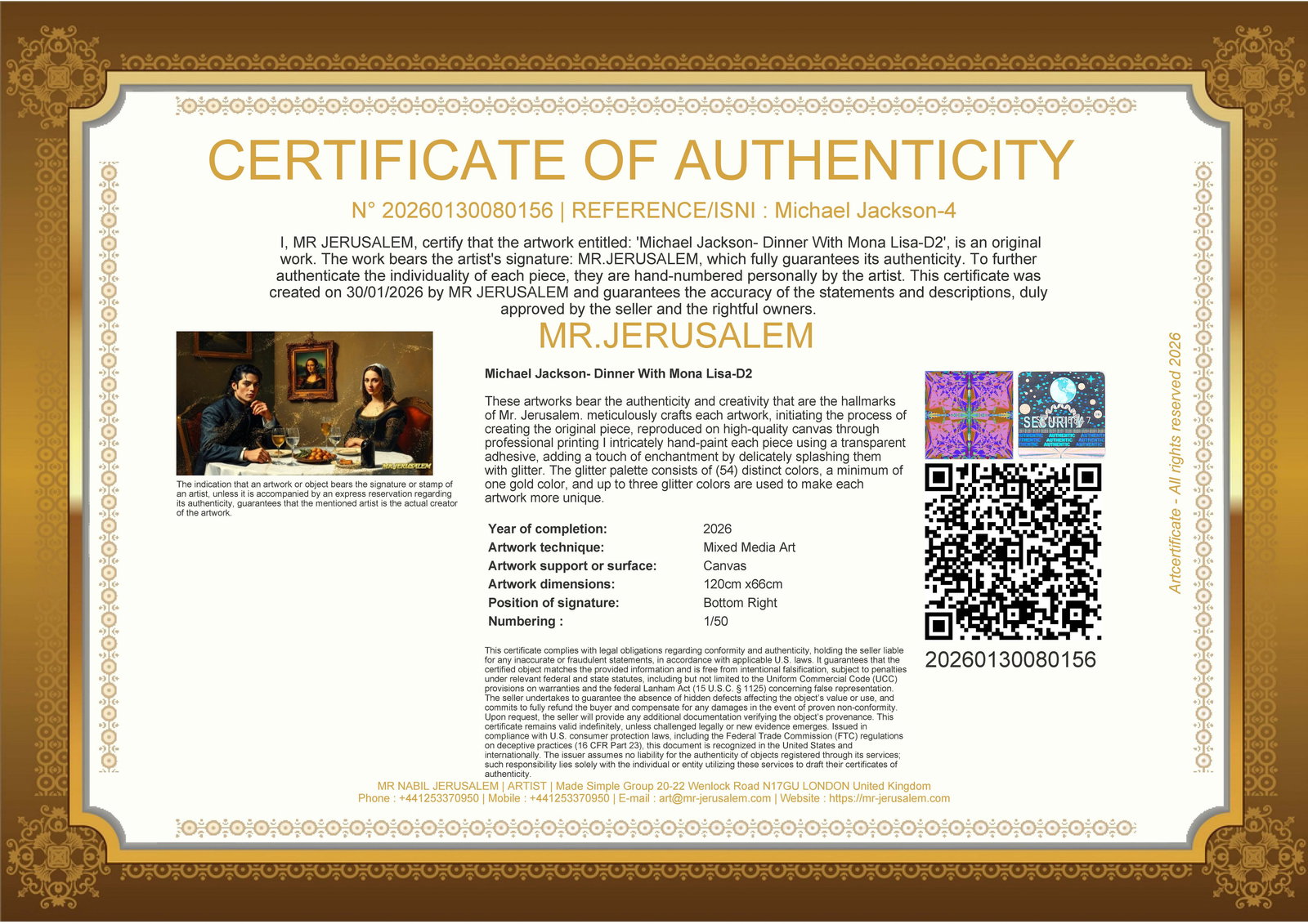 Michael Jackson - Dinner With Mona Lisa-D2, Limited Edition of 50 Pieces, Signed & Numbered - 3