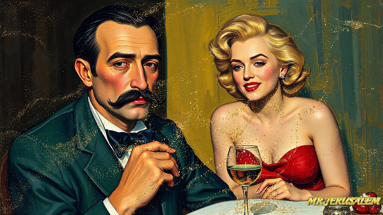Paul Gauguin - Dinner With Marilyn Monroe-D2, Limited Edition of 50 Pieces, Signed & Numbered: Please note the images you see here for the artworks is protected with artist name in gold & gold glitter watermark. The original artworks will be unique and one-of-a-kind, hand painted with glue
