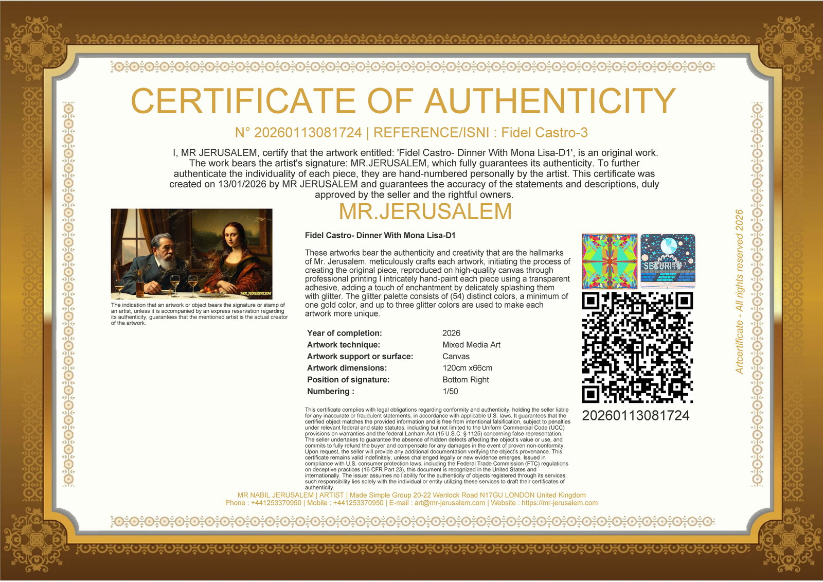 Fidel Castro - Dinner With Mona Lisa-D1, Limited Edition of 50 Pieces, Signed & Numbered - 3
