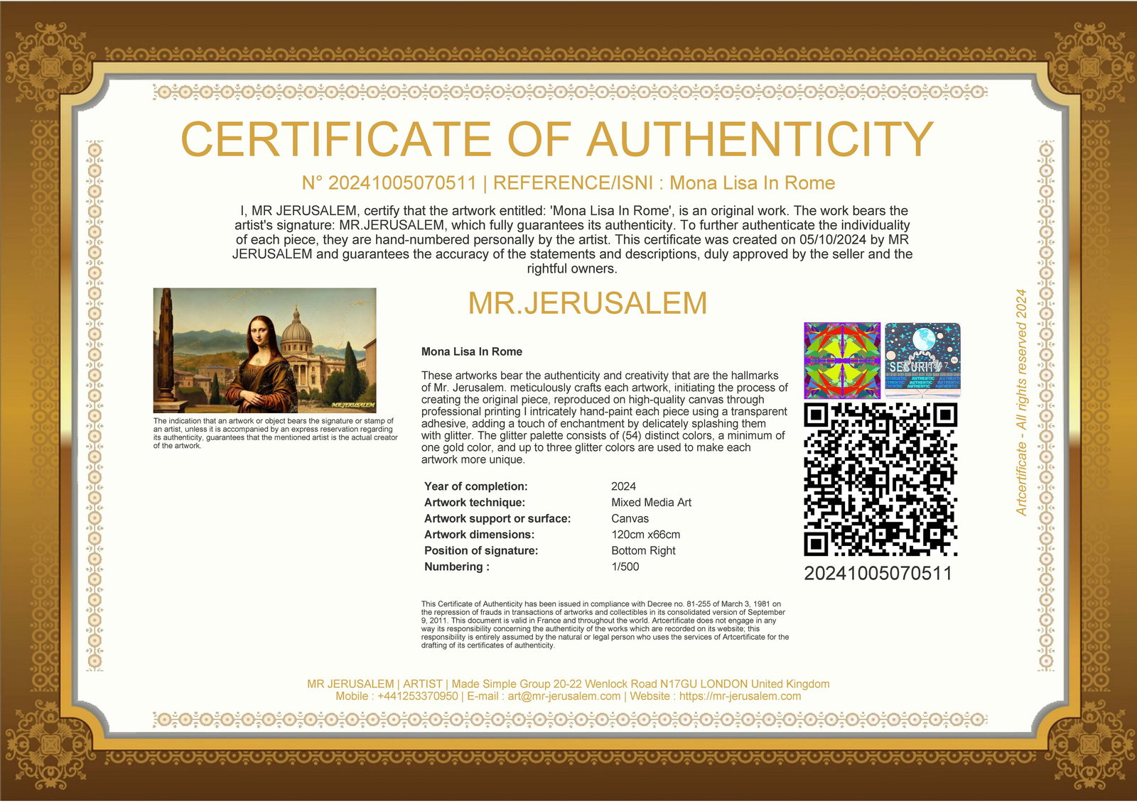 Mona Lisa- In Rome, Mixed Media, Limited Edition of 50 Pieces, Signed & Numbered - 3