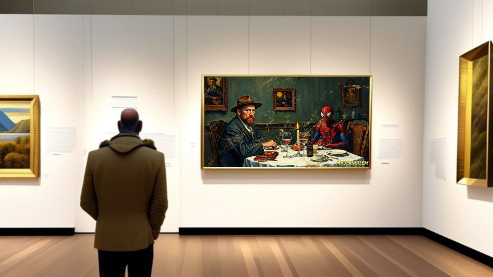 Vincent Van Gogh Dinner With Spiderman, Canvas Mixed Media, Limited Edition of 50 Pieces - 2