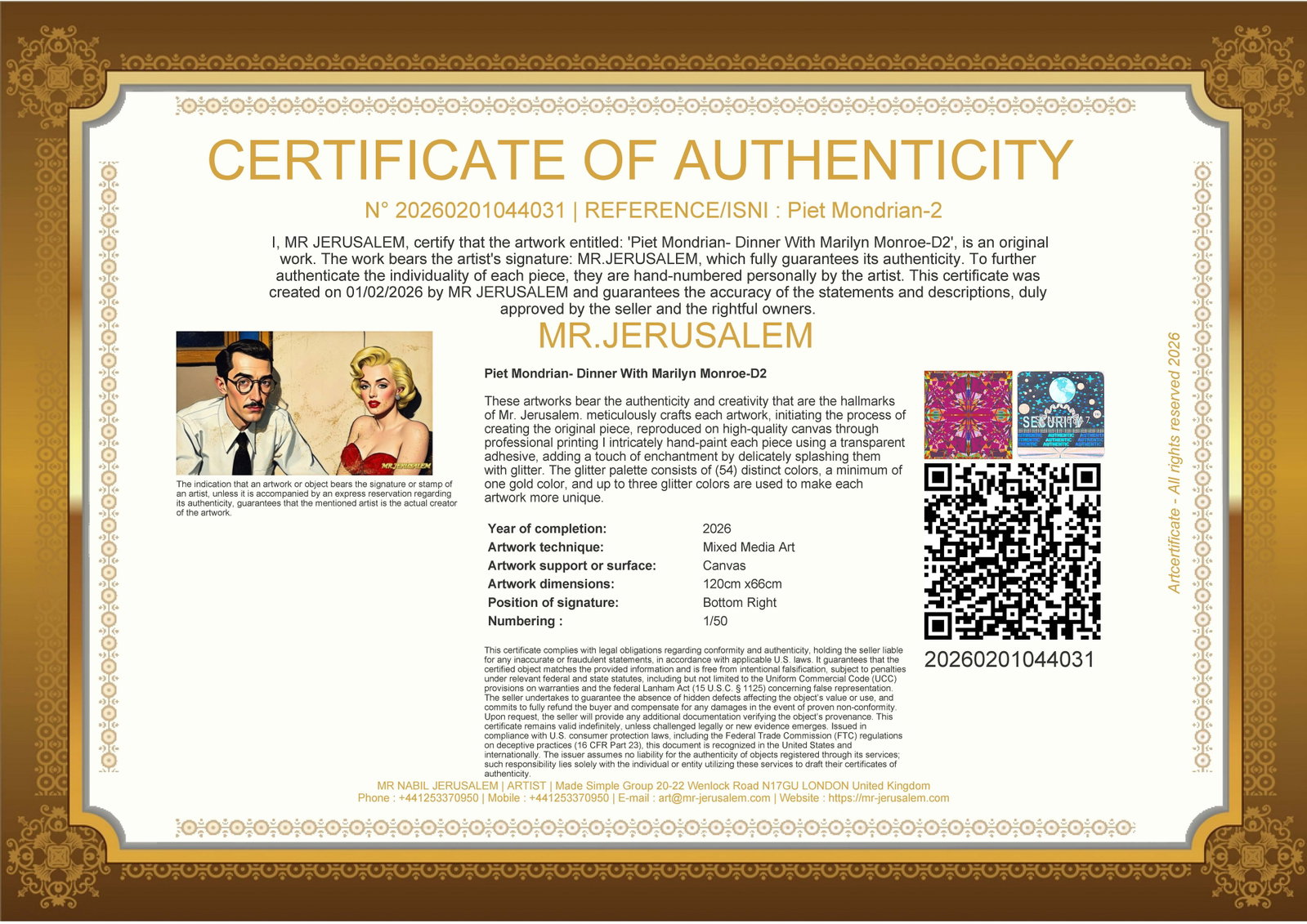Piet Mondrian - Dinner With Marilyn Monroe-D2, Limited Edition of 50 Pieces, Signed & Numbered - 3