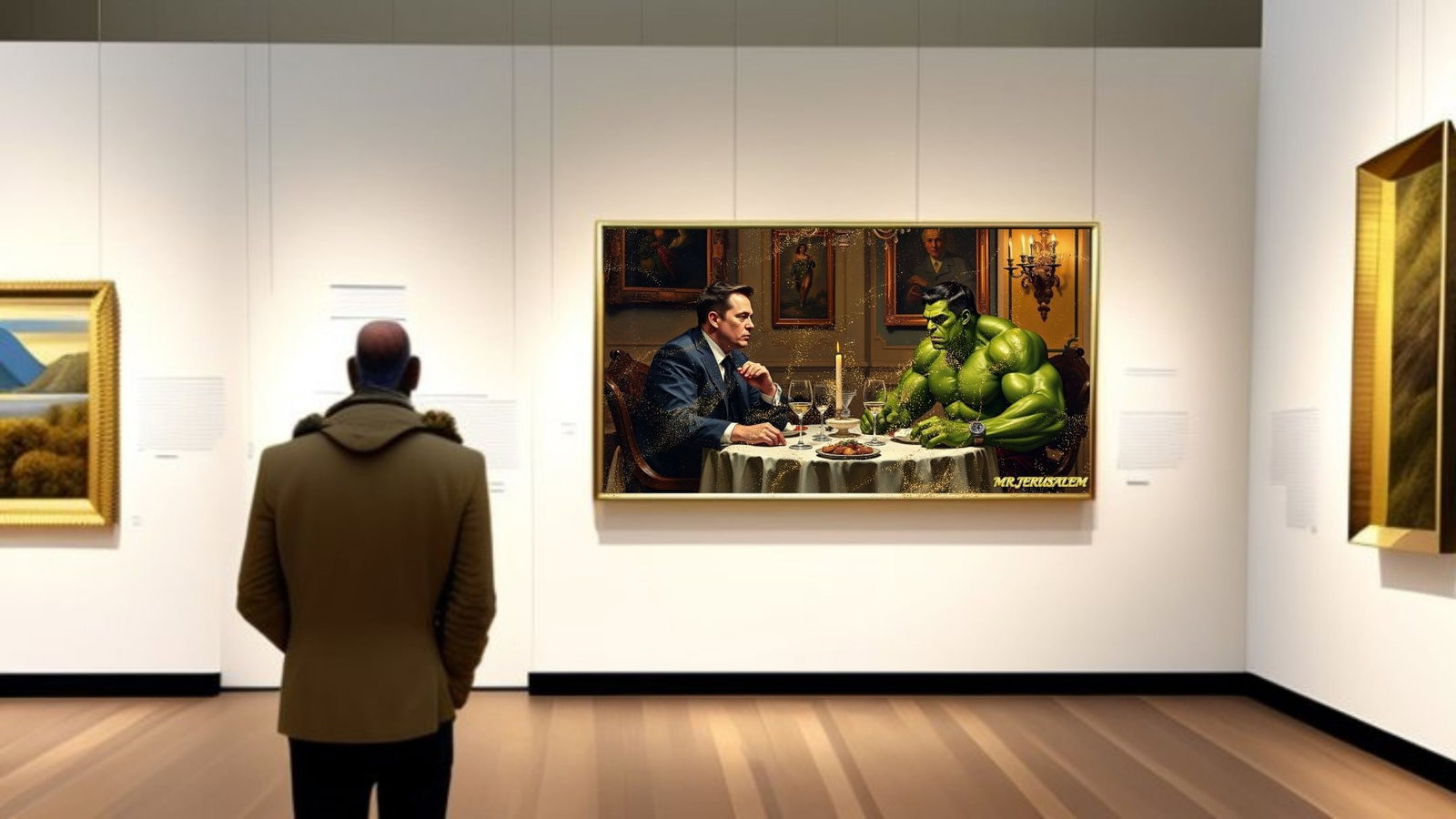 Hulk Dinner With Elon Musk-D1, Canvas Mixed Media, Limited Edition of 50 Pieces - 2