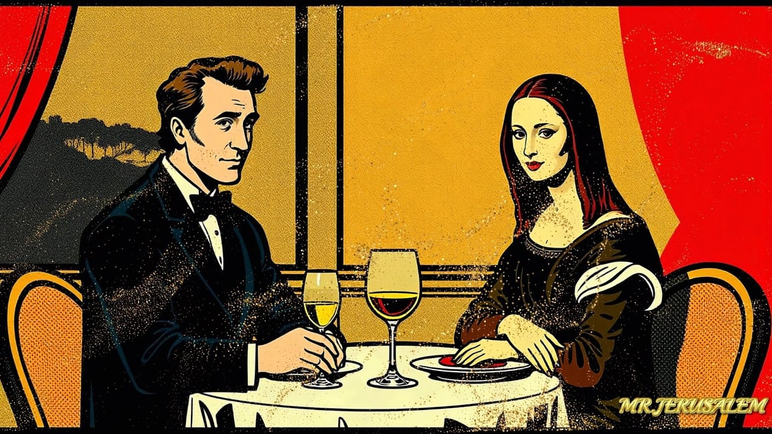 Roy Lichtenstein - Dinner With Mona Lisa-D1, Limited Edition of 50 Pieces, Signed & Numbered: Please note the images you see here for the artworks is protected with artist name in gold & gold glitter watermark. The original artworks will be unique and one-of-a-kind, hand painted with glue