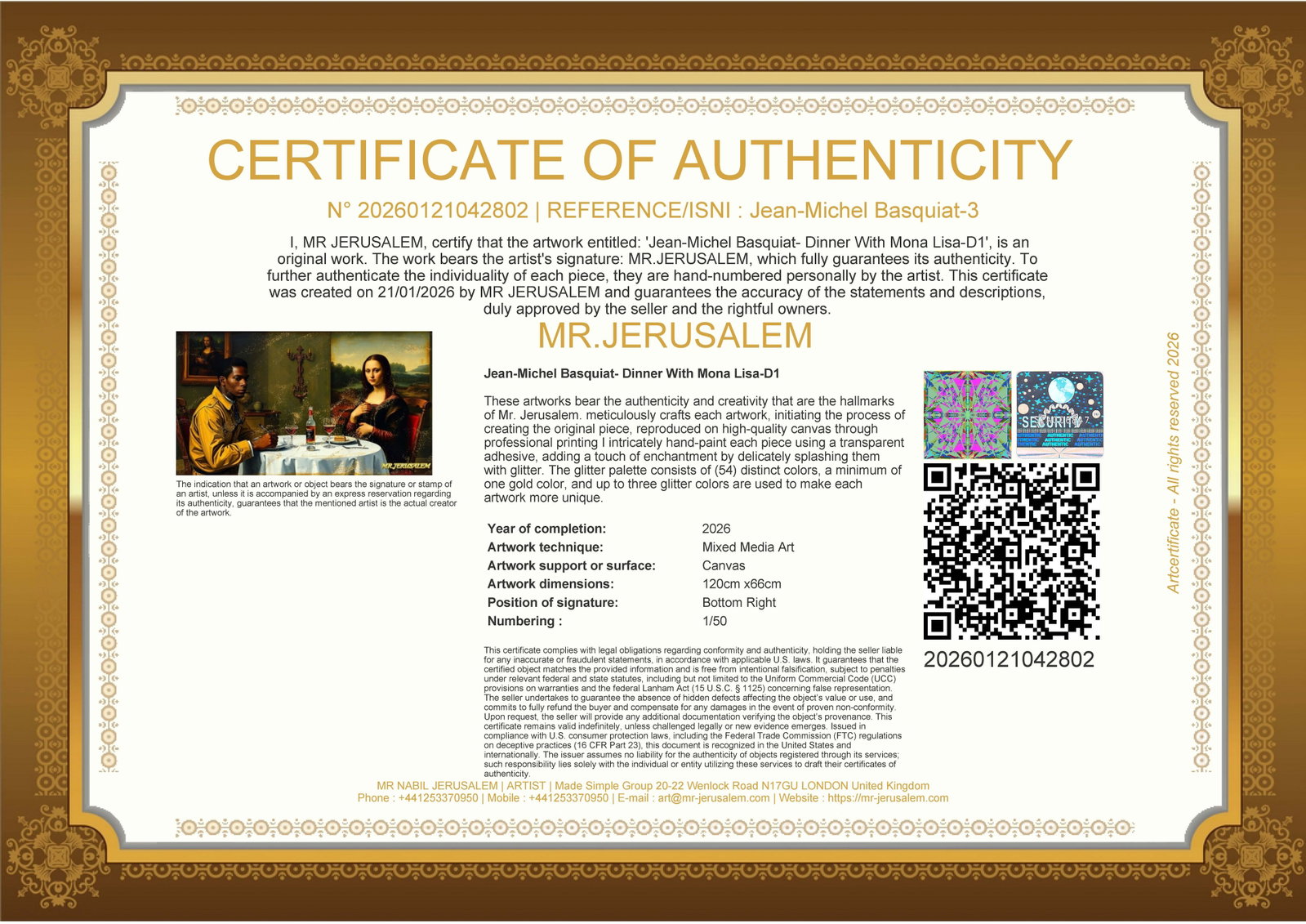 Jean Michel Basquiat - Dinner With Mona Lisa-D1, Limited Edition of 50 Pieces Signed & Numbered - 3