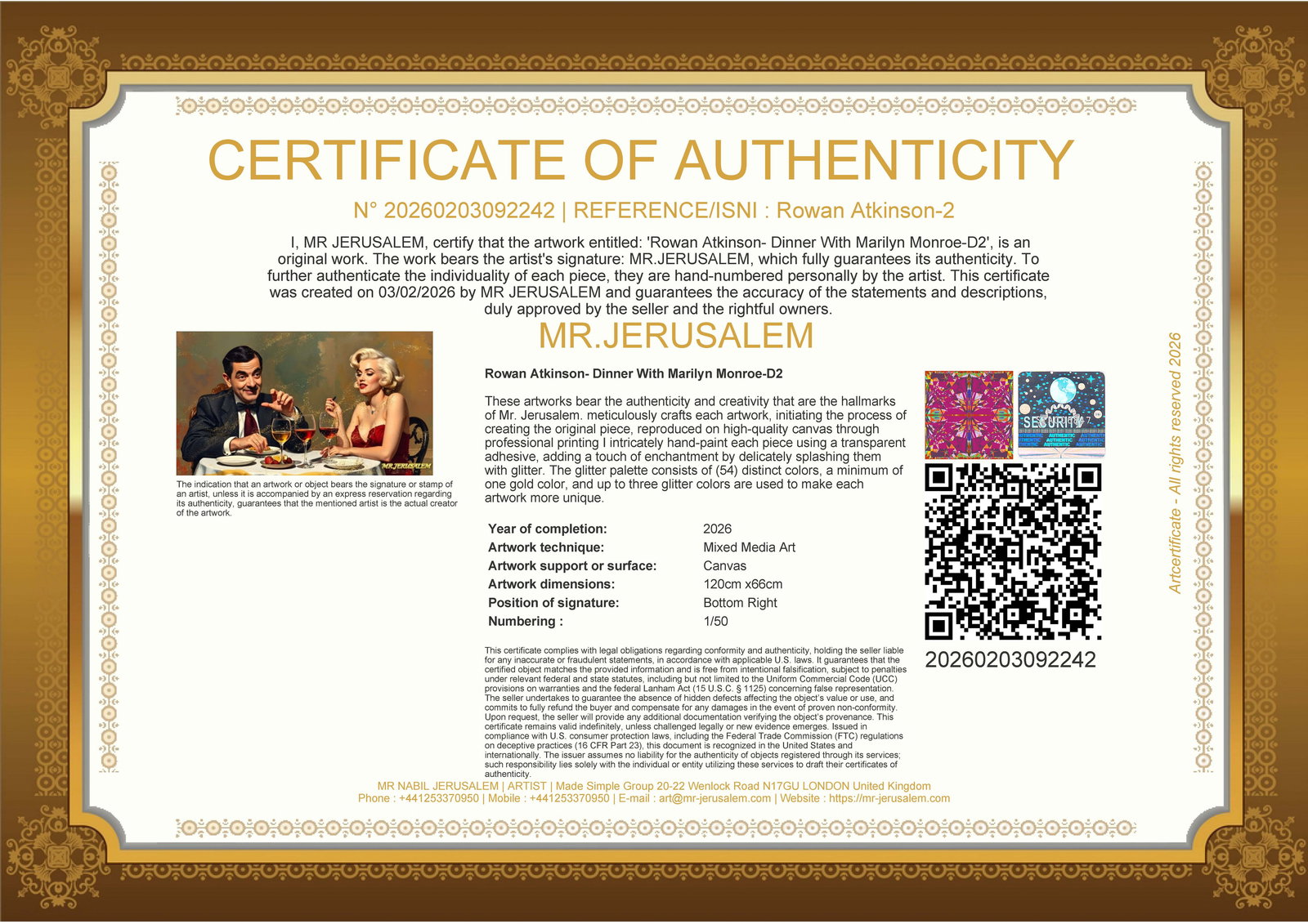Rowan Atikson - Dinner With Marliyn Monroe-D2, Limited Edition of 50 Pieces, Signed & Numbered - 3