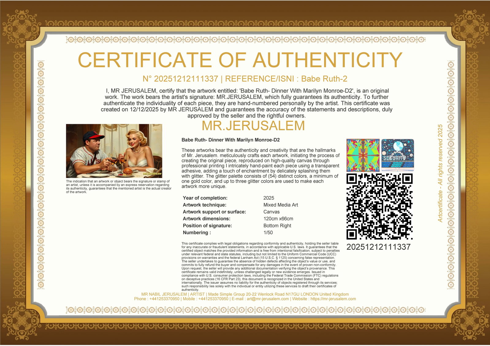 Babe Ruth - Dinner With Marilyn Monroe- D2, Limited Edition of 50 Pieces, Signed & Numbered - 3