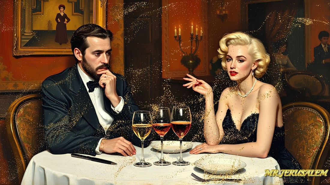 Gustav Klimt - Dinner With Marilyn Monroe-D2, Limited Edition of 50 Pieces, Signed & Numbered: Please note the images you see here for the artworks is protected with artist name in gold & gold glitter watermark. The original artworks will be unique and one-of-a-kind, hand painted with glue