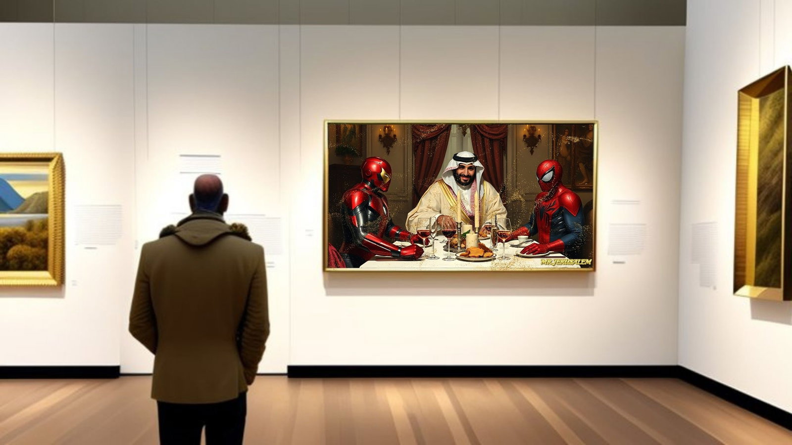 Mohammed Bin Salman- Dinner With Spiderman & Ironman, Mix Media, Edition of 50, Signed & Numbered - 2