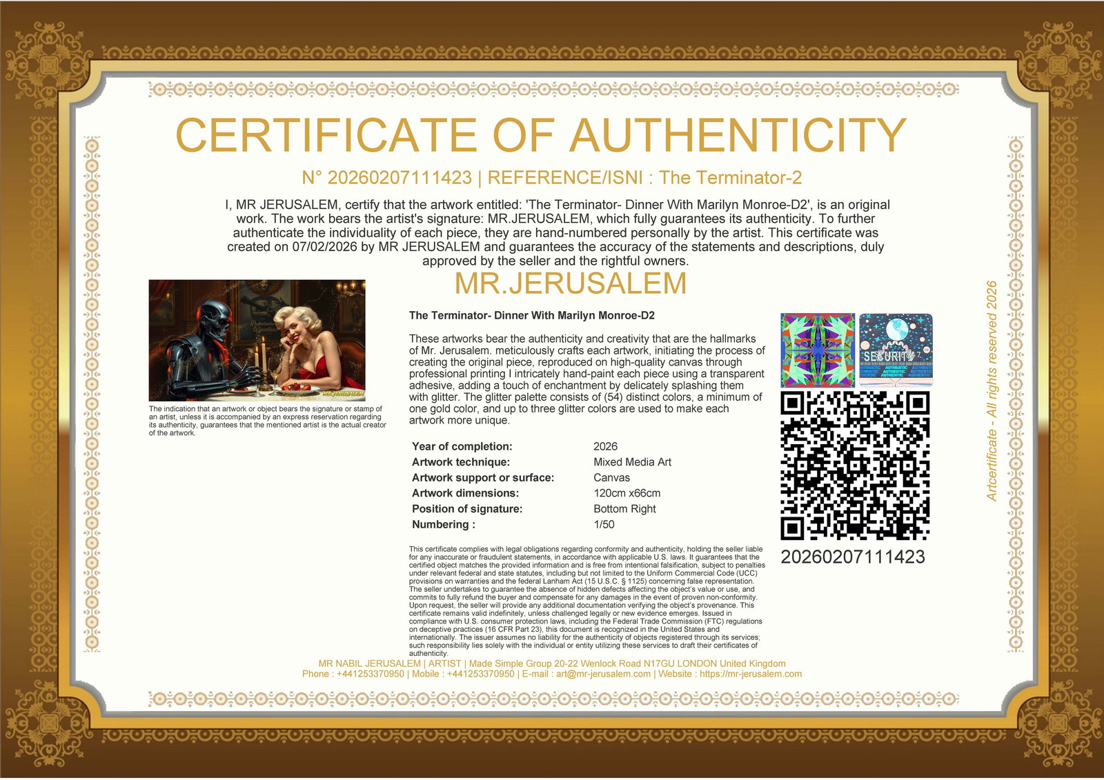 The Terminator - Dinner With Marliyn Monroe-D2, Limited Edition of 50 Pieces, Signed & Numbered - 3