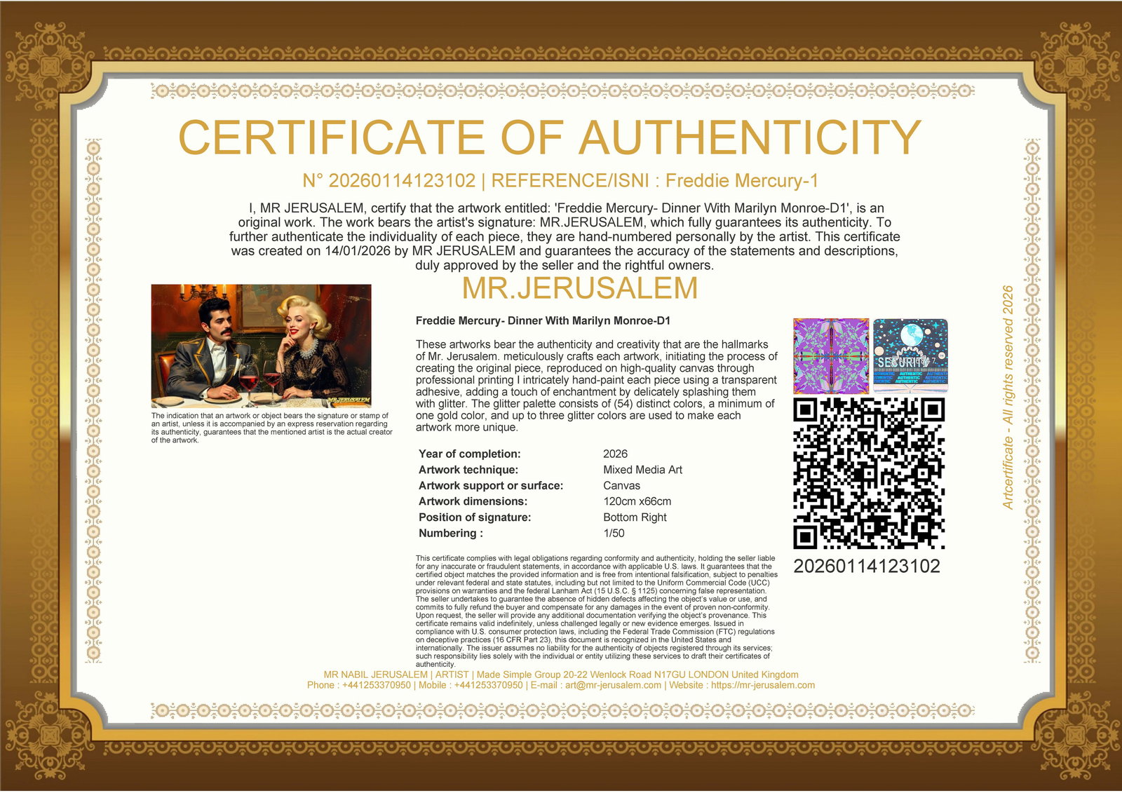 Freddie Mercury - Dinner With Marilyn Monroe-D1, Limited Edition of 50 Pieces, Signed & Numbered - 3
