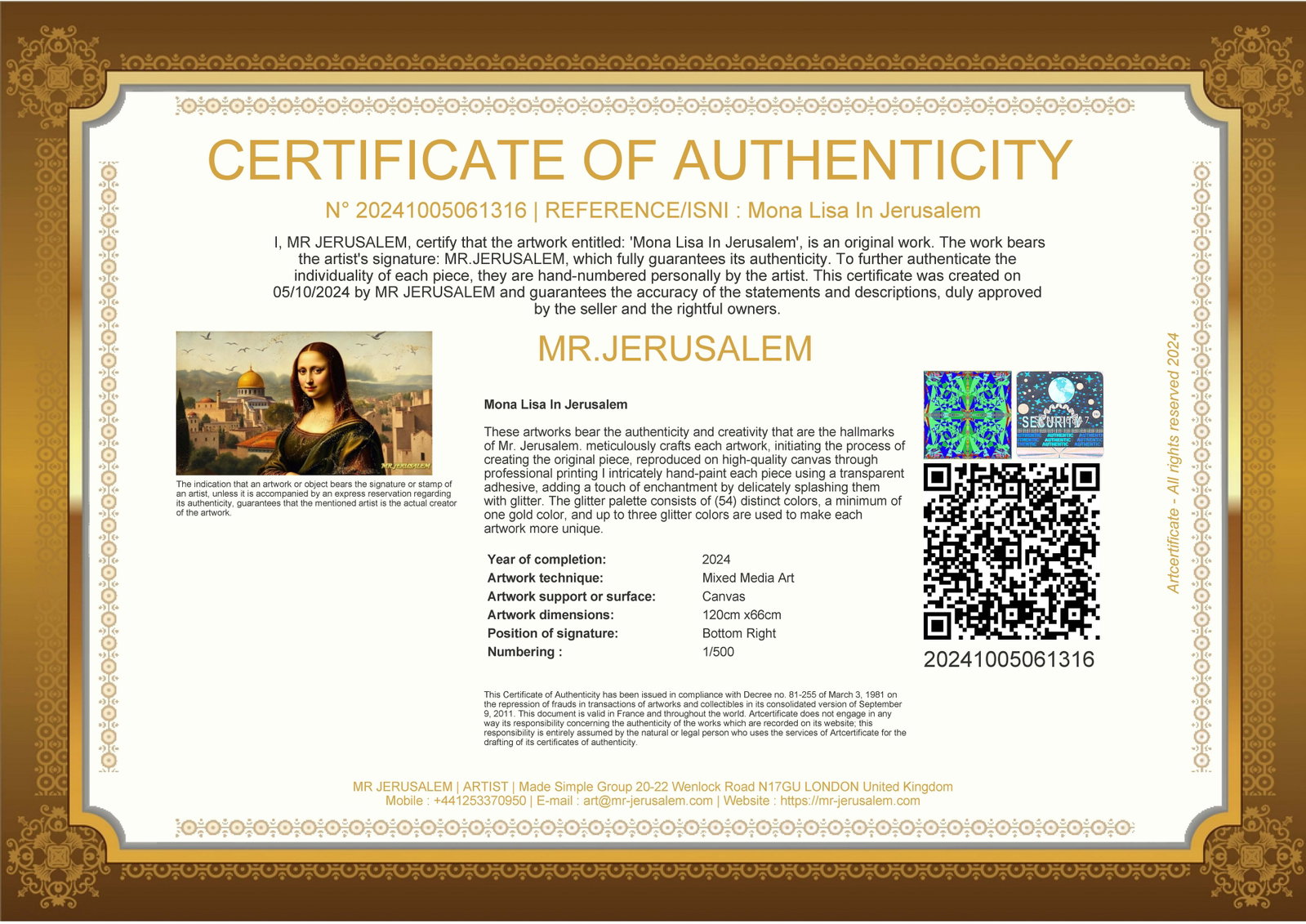 Mona Lisa- In Jerusalem, Mixed Media,Limited Edition of 50 Pieces, Signed & Numbered, - 3