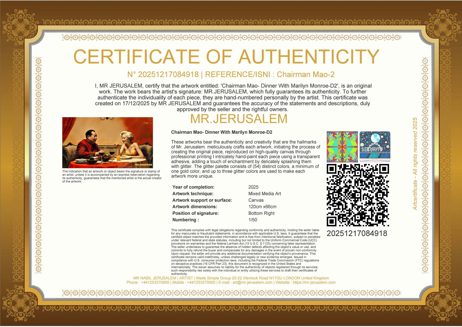 Chairman Mao - Dinner With Marilyn Monroe-D2, Limited Edition of 50 Pieces, Signed & Numbered - 3