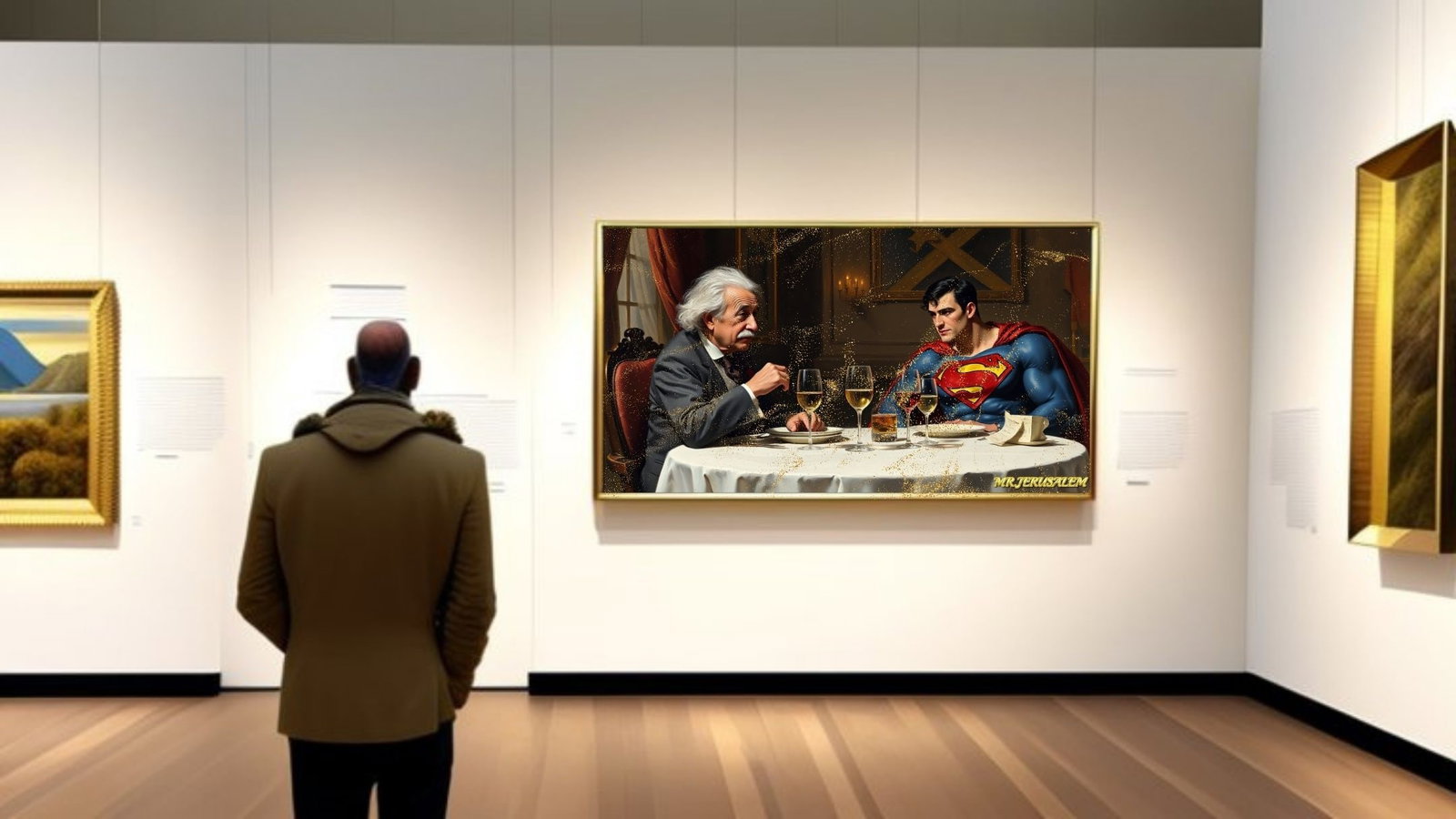 Albert Einstein Dinner With Superman-D1, Canvas Mixed Media, Limited Edition of 50 Pieces - 2