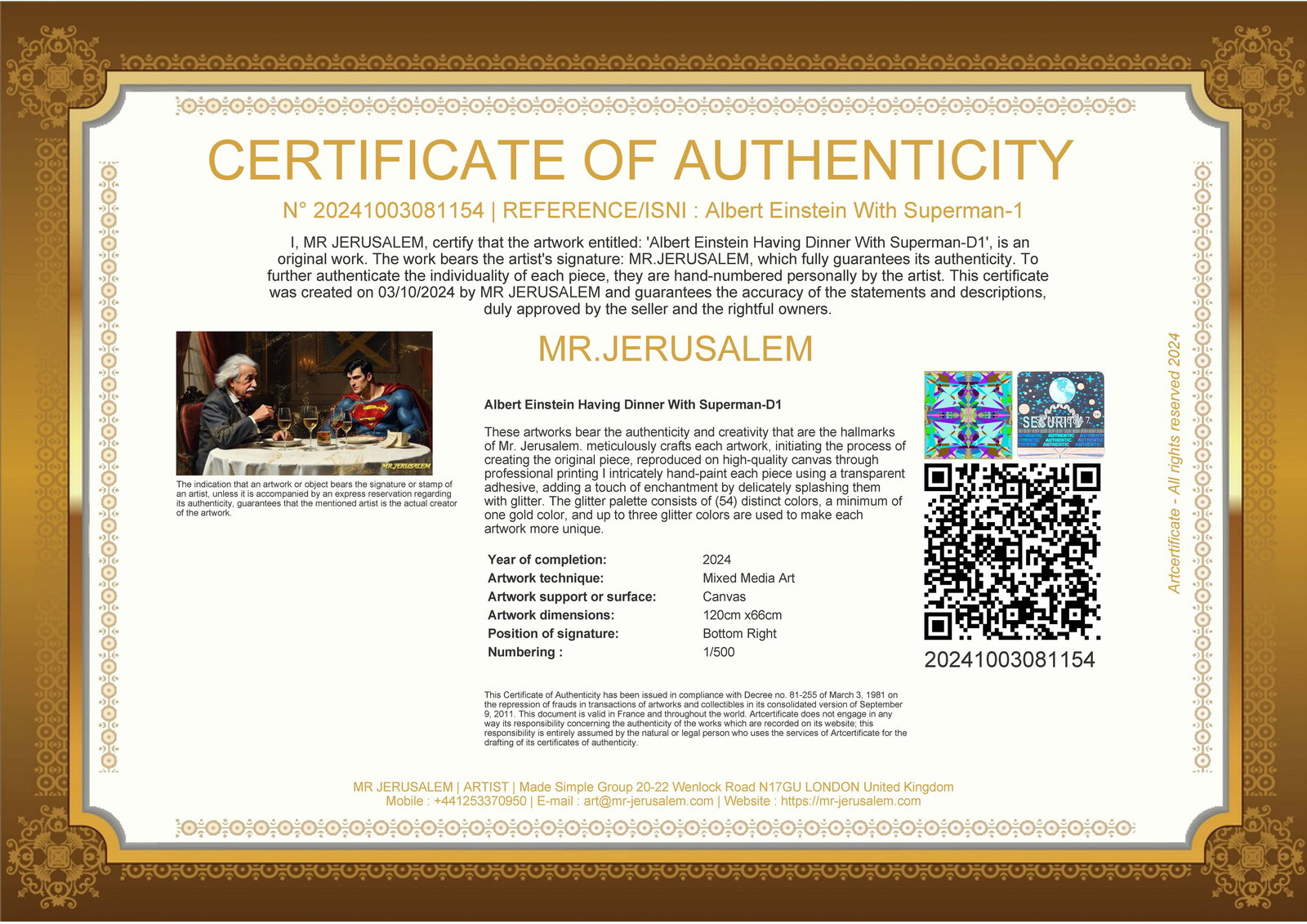 Albert Einstein Dinner With Superman-D1, Canvas Mixed Media, Limited Edition of 50 Pieces - 3