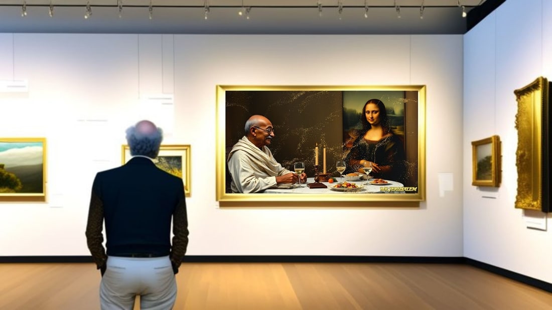 Gandhi - Dinner With Mona Lisa-D1, Limited Edition of 50 Pieces, Signed & Numbered - 2