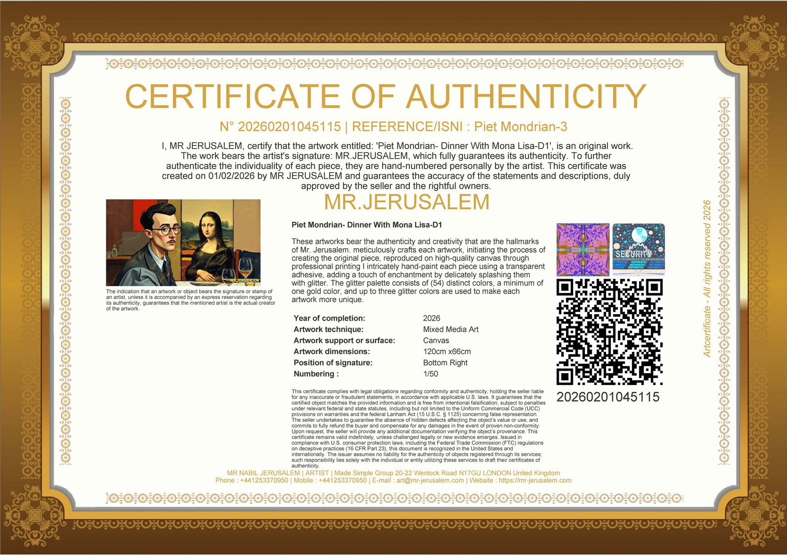 Piet Mondrian - Dinner With Mona Lisa-D1, Limited Edition of 50 Pieces, Signed & Numbered - 3