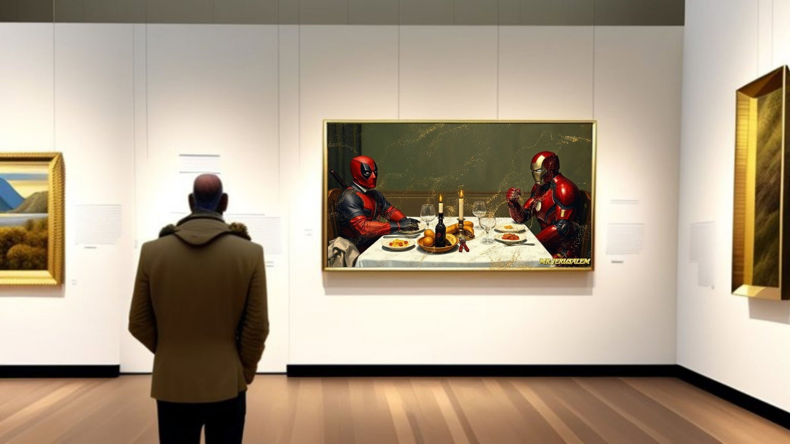 Deadpool Dinner With Ironman-D2, Canvas Mixed Media, Limited Edition of 50 Pieces - 2