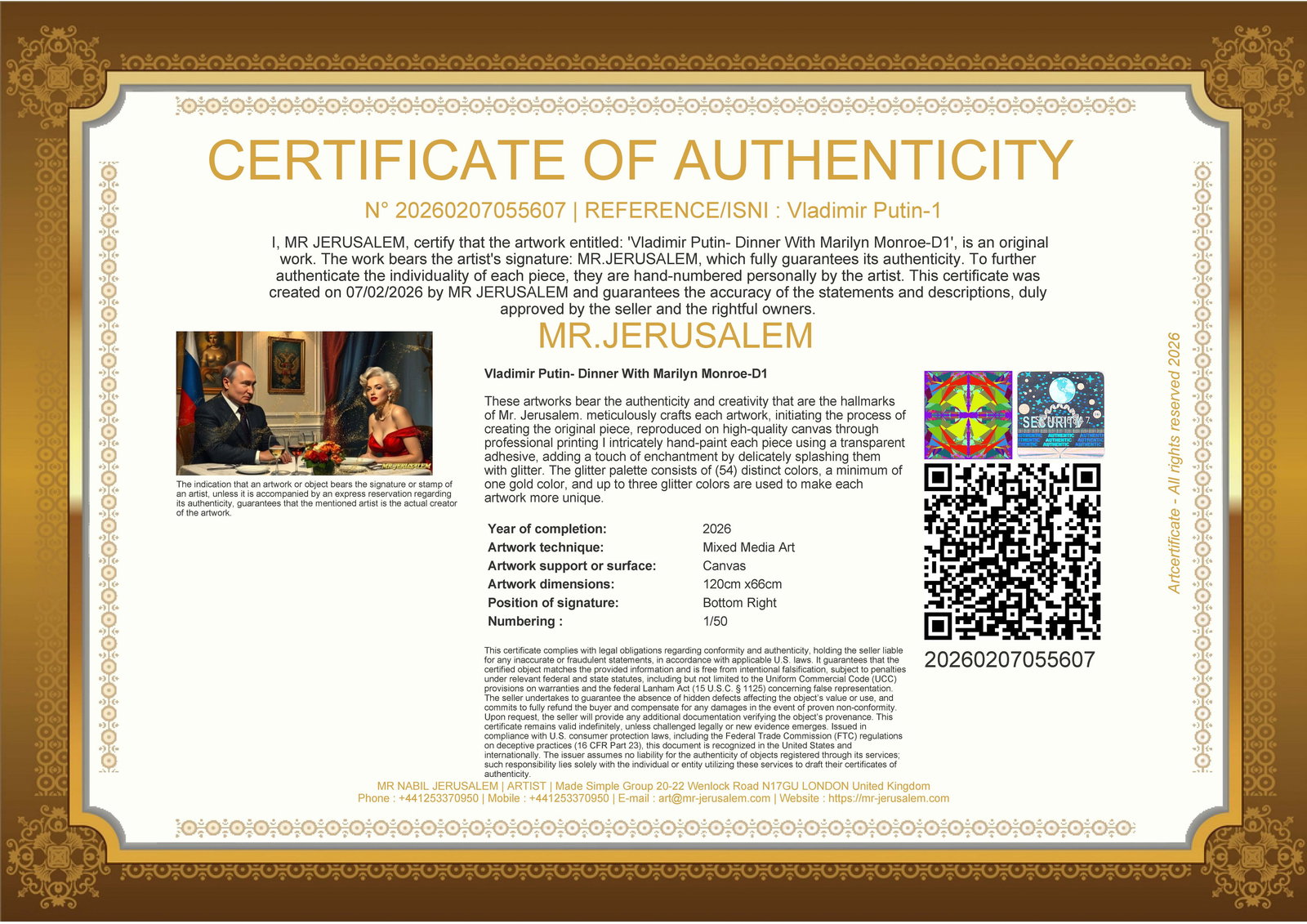Vladimir Putin - Dinner With Marliyn Monroe-D1, Limited Edition of 50 Pieces, Signed & Numbered - 3