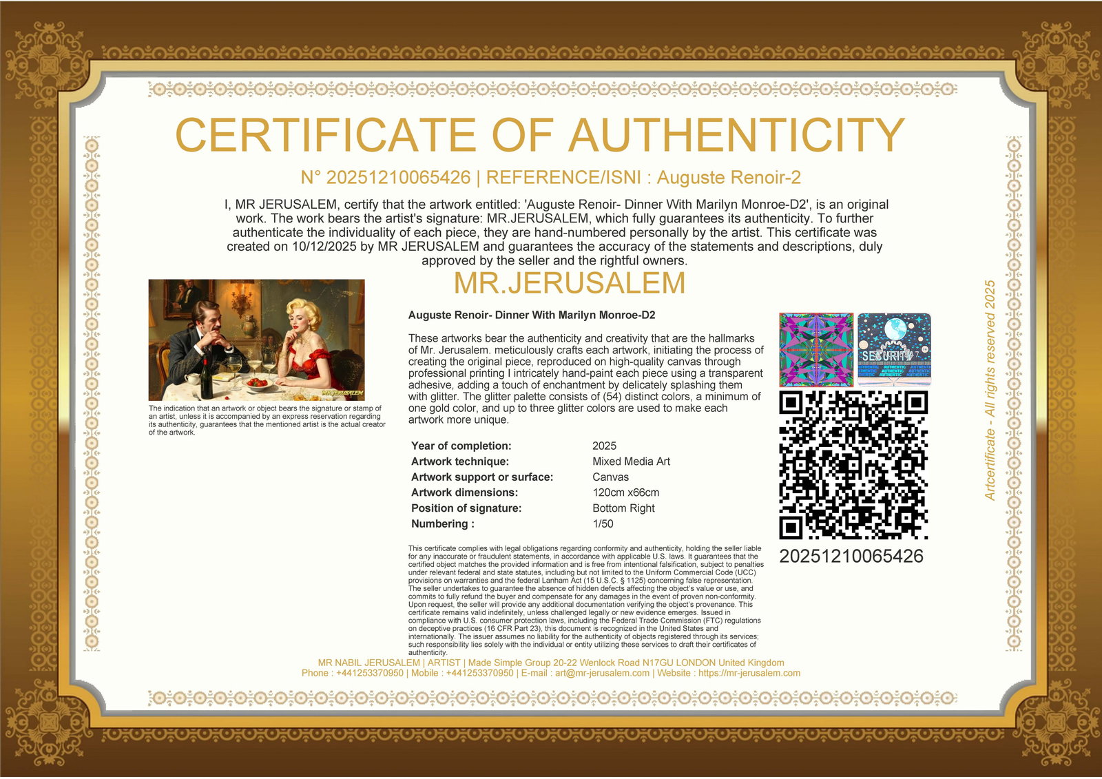 Auguste Renoir- Dinner With Marilyn Monroe- D2, Limited Edition of 50 Pieces, Signed & Numbered - 3