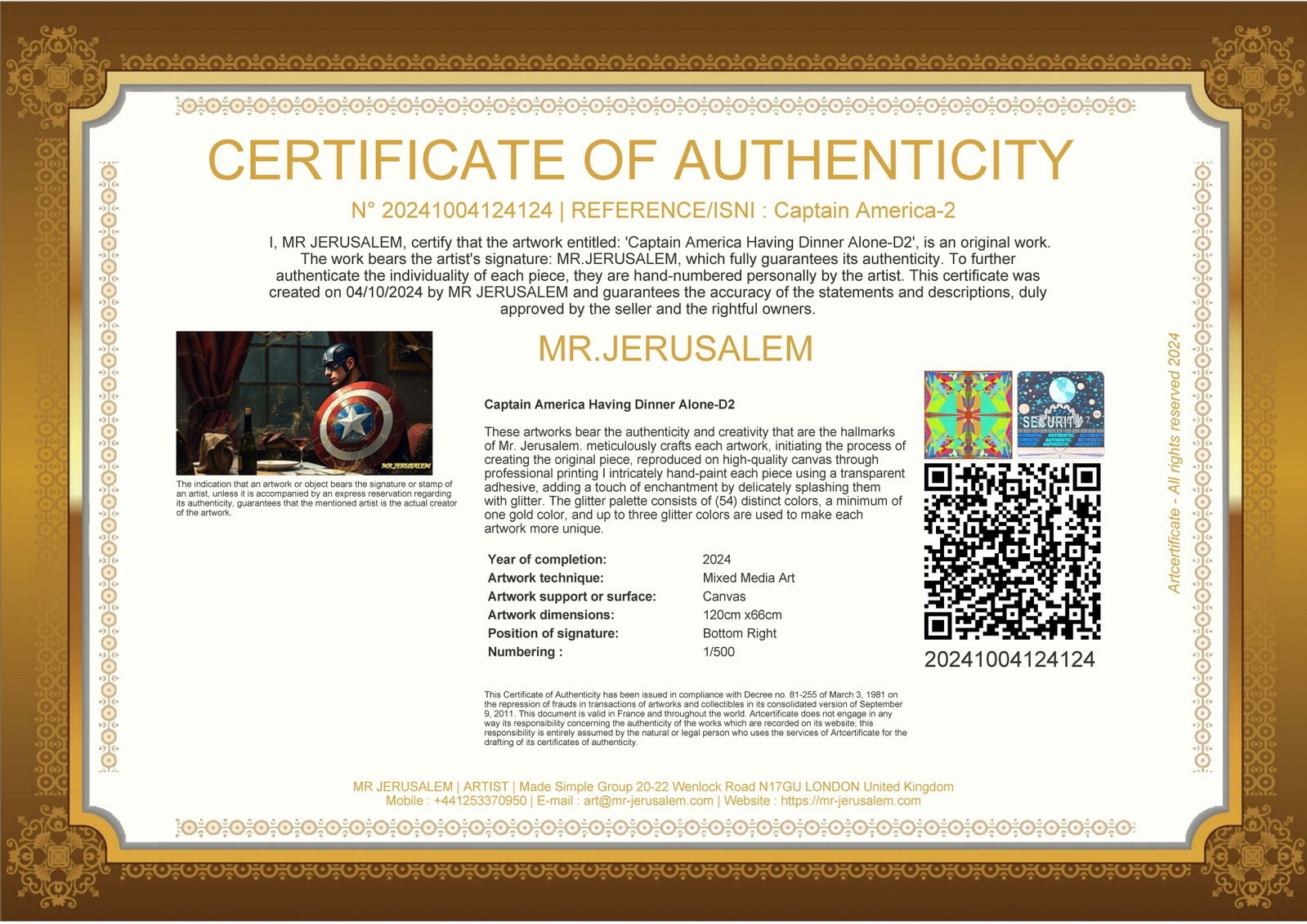 Captain America Dinner Alone-D2, Canvas Mixed Media, Limited Edition of 50 Pieces - 3