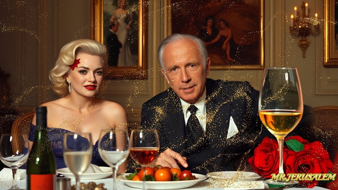 Francois Pinault - Dinner With Marilyn Monroe-D1, Limited Edition of 50 Pieces, Signed & Numbered: Please note the images you see here for the artworks is protected with artist name in gold & gold glitter watermark. The original artworks will be unique and one-of-a-kind, hand painted with glue
