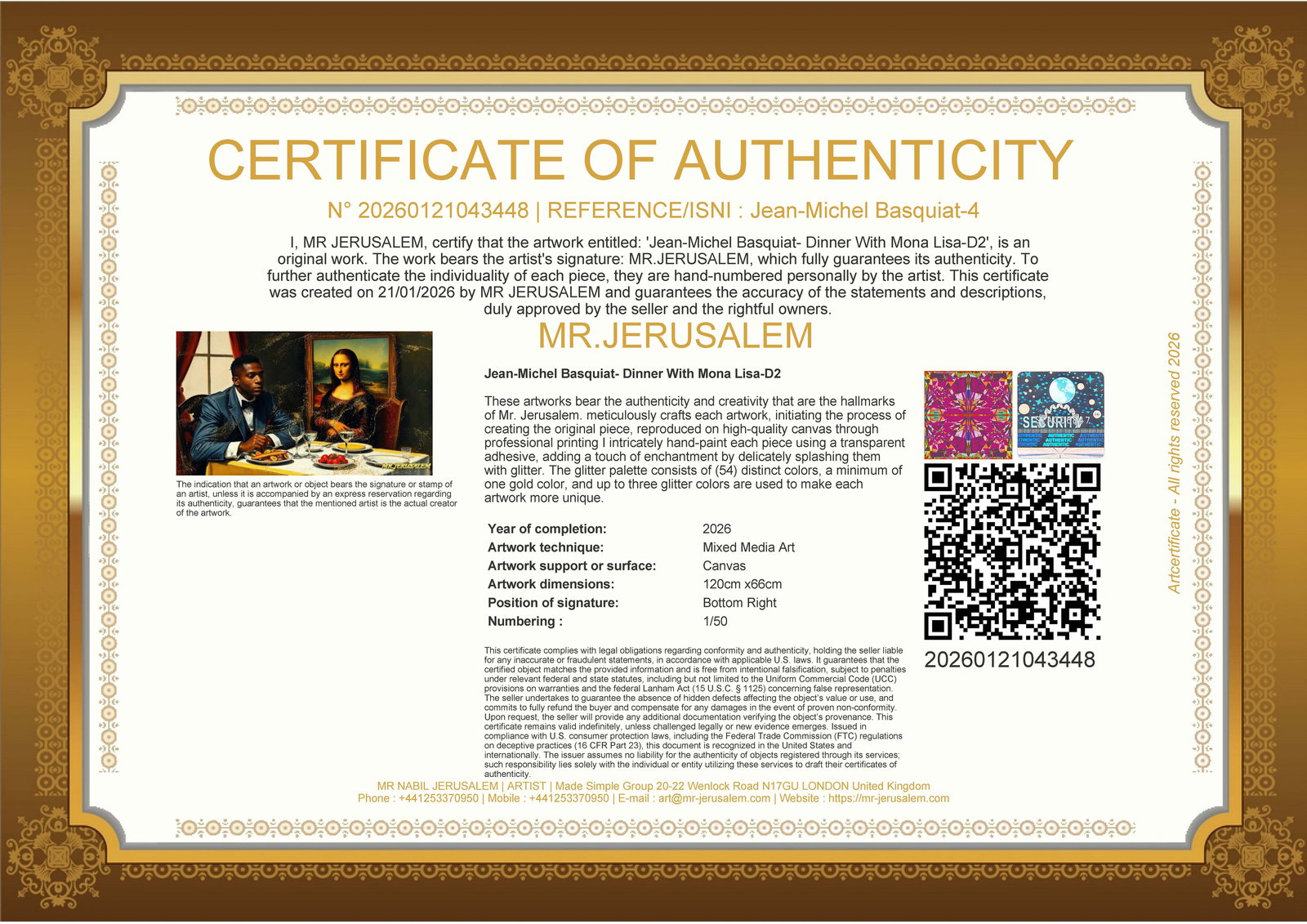 Jean Michel Basquiat - Dinner With Mona Lisa-D2, Limited Edition of 50 Pieces Signed & Numbered - 3