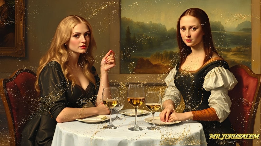 Britney Spears - Dinner With Mona Lisa-D1, Limited Edition of 50 Pieces,, Signed & Numbered: Please note the images you see here for the artworks is protected with artist name in gold & gold glitter watermark. The original artworks will be unique and one-of-a-kind, hand painted with glue 