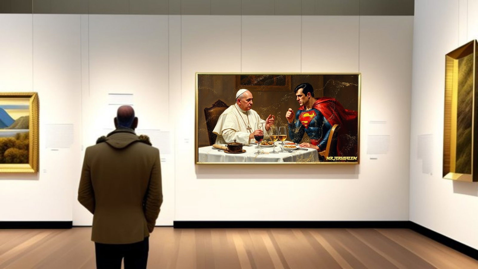 Pope Francis- Dinner With Superman, Mixed Media, Limited Edition of 50 Pieces, Signed & Numbered, - 2