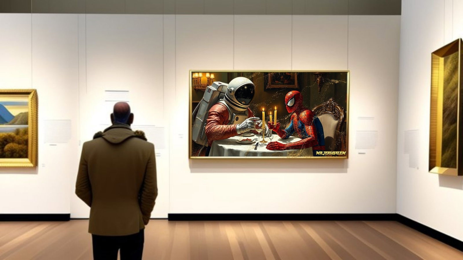 Astronaut Dinner With Spiderman, Canvas Mixed Media, Limited Edition of 50 Pieces - 2