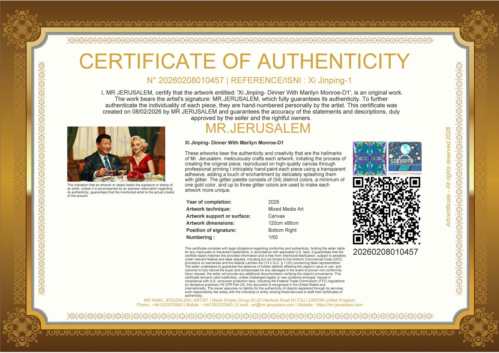 Xi Jinping - Dinner With Marliyn Monroe-D1, Limited Edition of 50 Pieces, Signed & Numbered - 3