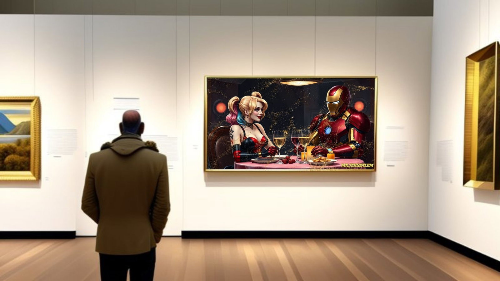 Ironman Dinner With Harley Quinn-D1, Canvas Mixed Media, Limited Edition of 50 Pieces - 2