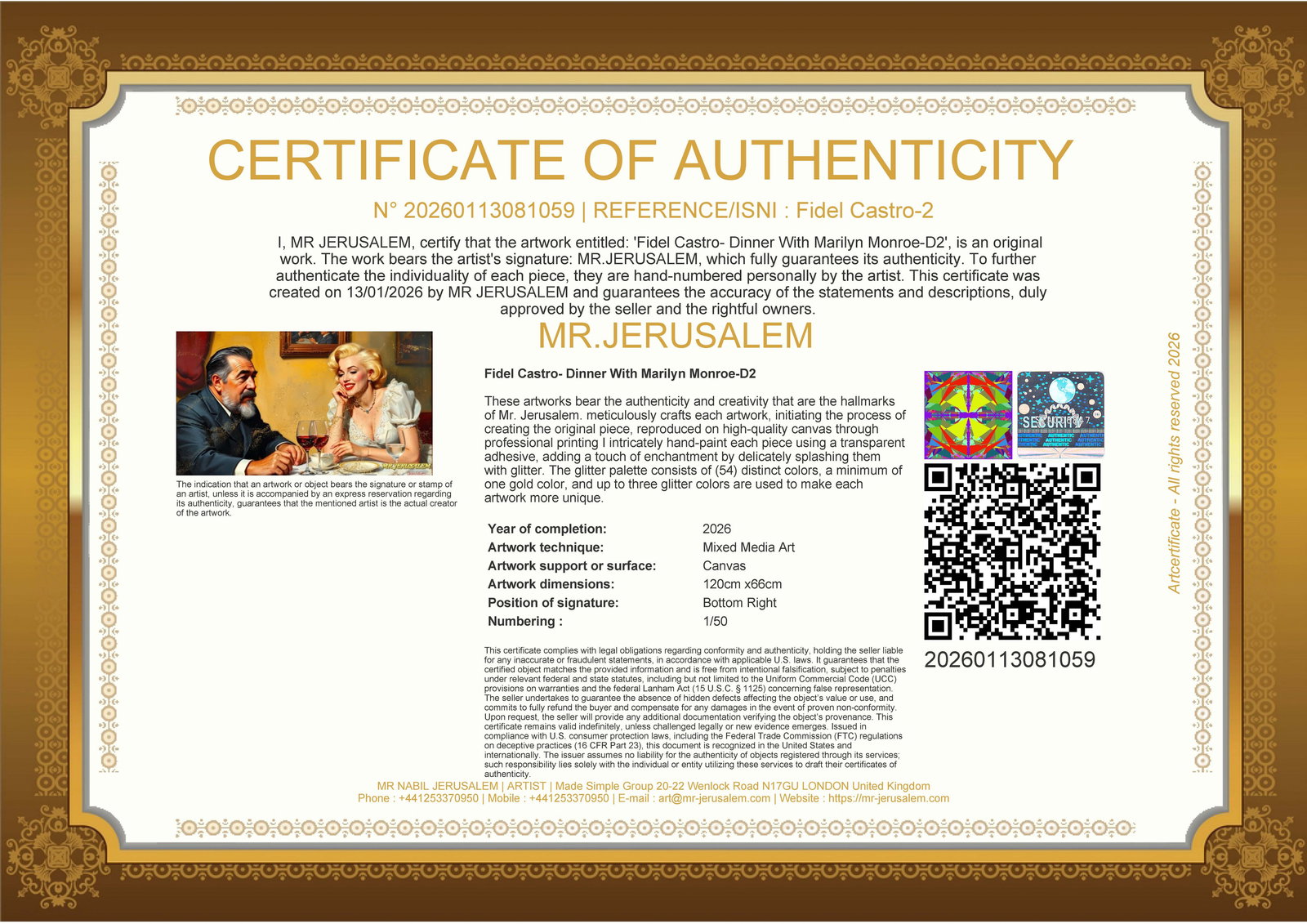 Fidel Castro - Dinner With Marilyn Monroe-D2, Limited Edition of 50 Pieces, Signed & Numbered - 3