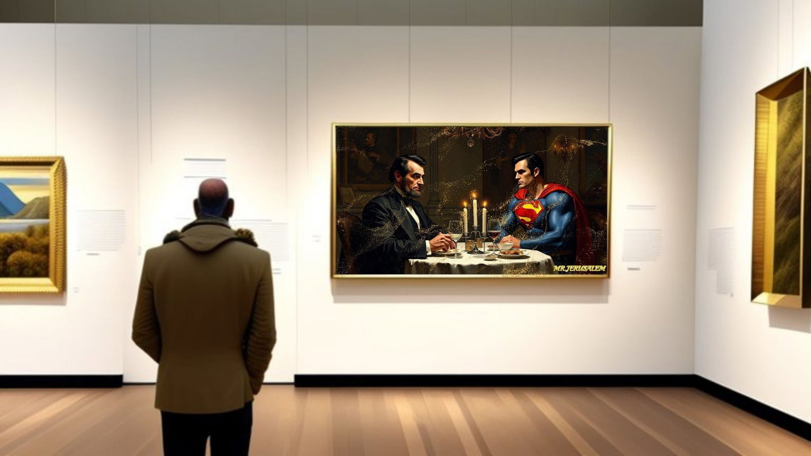 Abraham Lincoln Dinner With Superman, Canvas Mixed Media, Limited Edition of 50 Pieces - 2