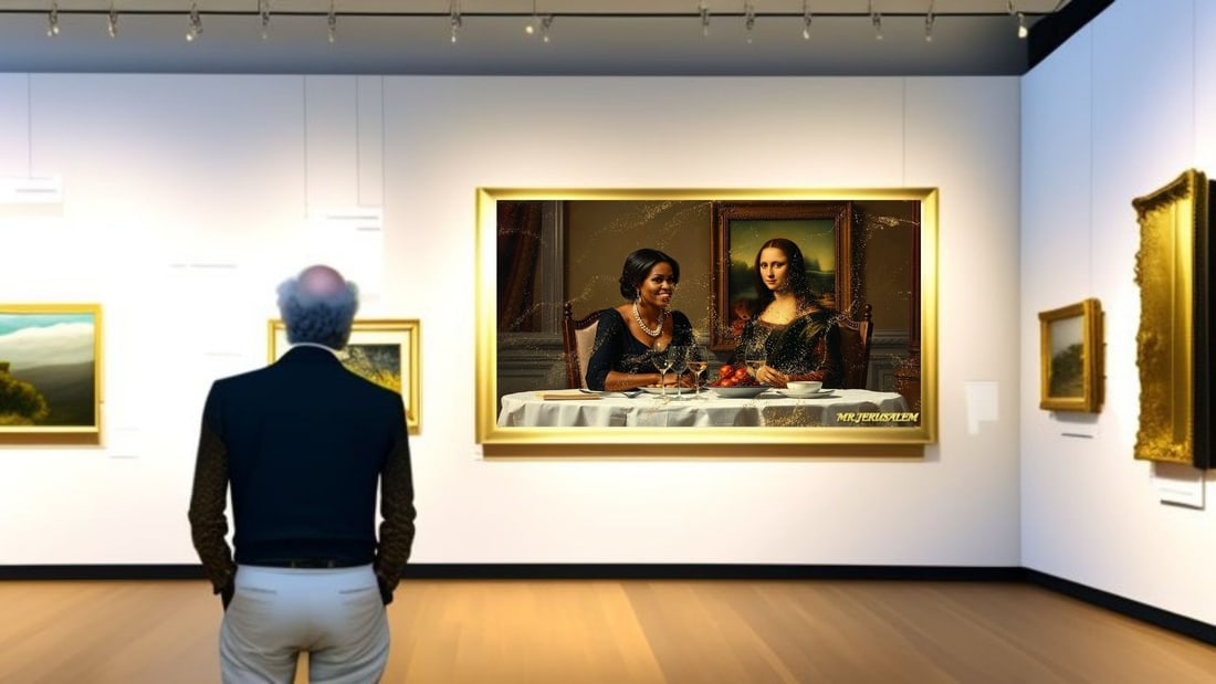 Michelle Obama - Dinner With Mona Lisa-D1, Limited Edition of 50 Pieces, Signed & Numbered - 2
