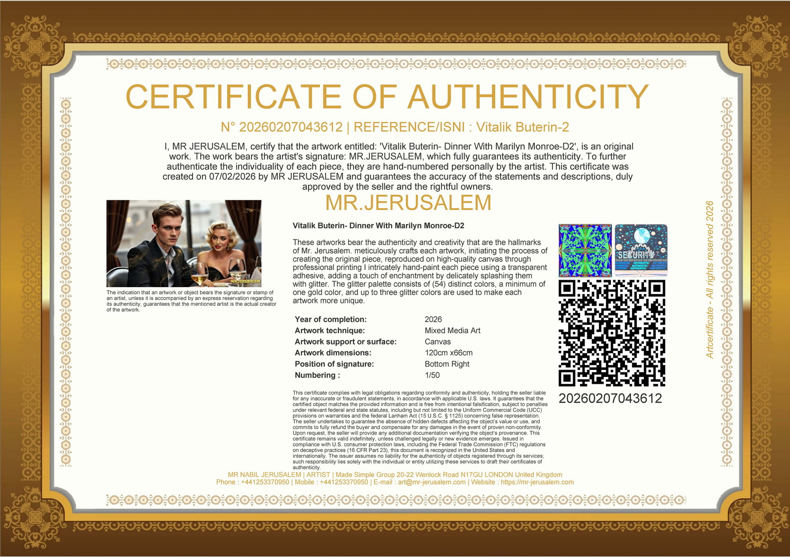 Vitalik Buterin - Dinner With Marliyn Monroe-D2, Limited Edition of 50 Pieces, Signed & Numbered - 3