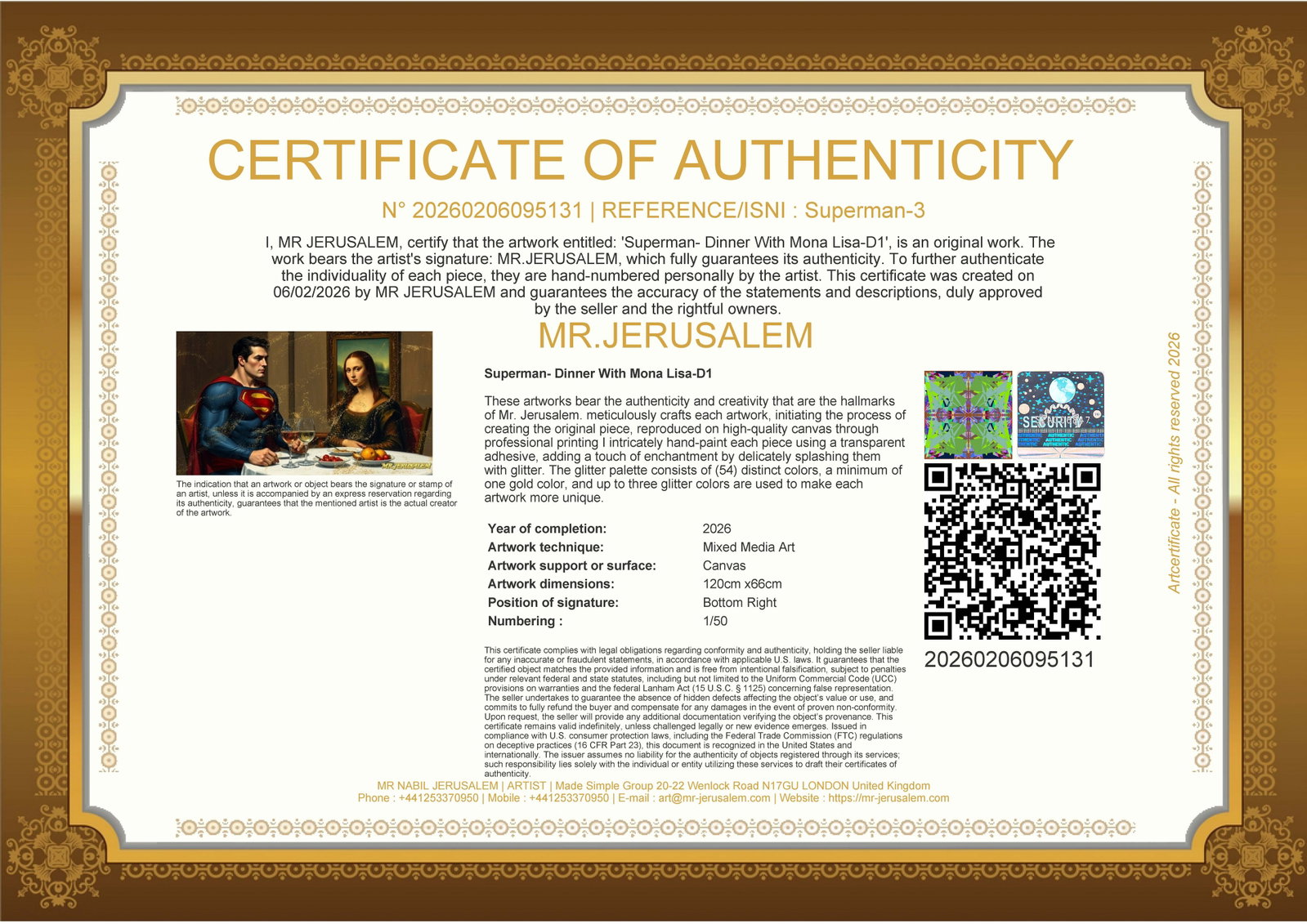Superman - Dinner With Mona Lisa-D1, Limited Edition of 50 Pieces, Signed & Numbered - 3