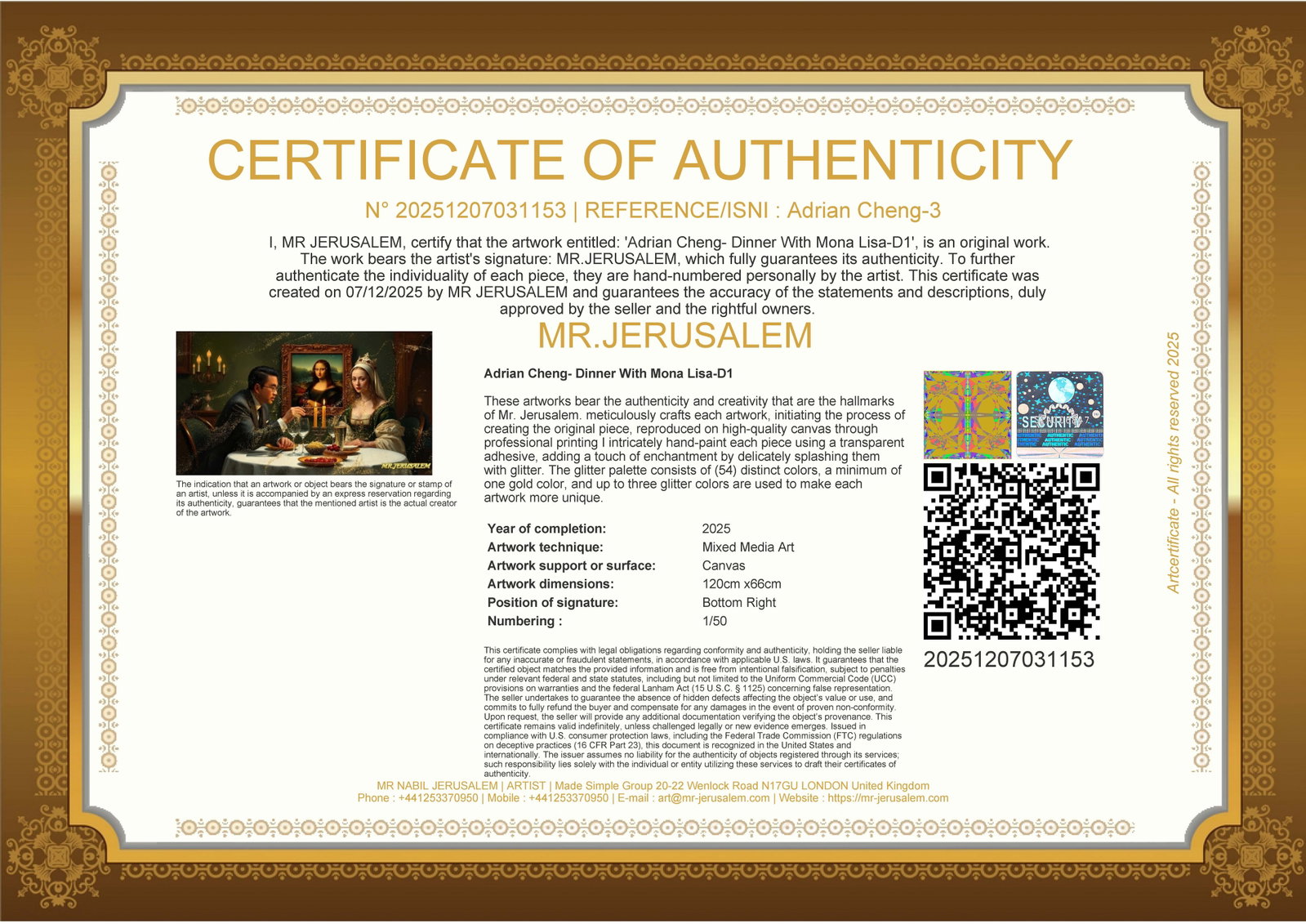 Adrian Cheng- Dinner With Mona Lisa- D1, Limited Edition of 50 Pieces, Signed & Numbered - 3