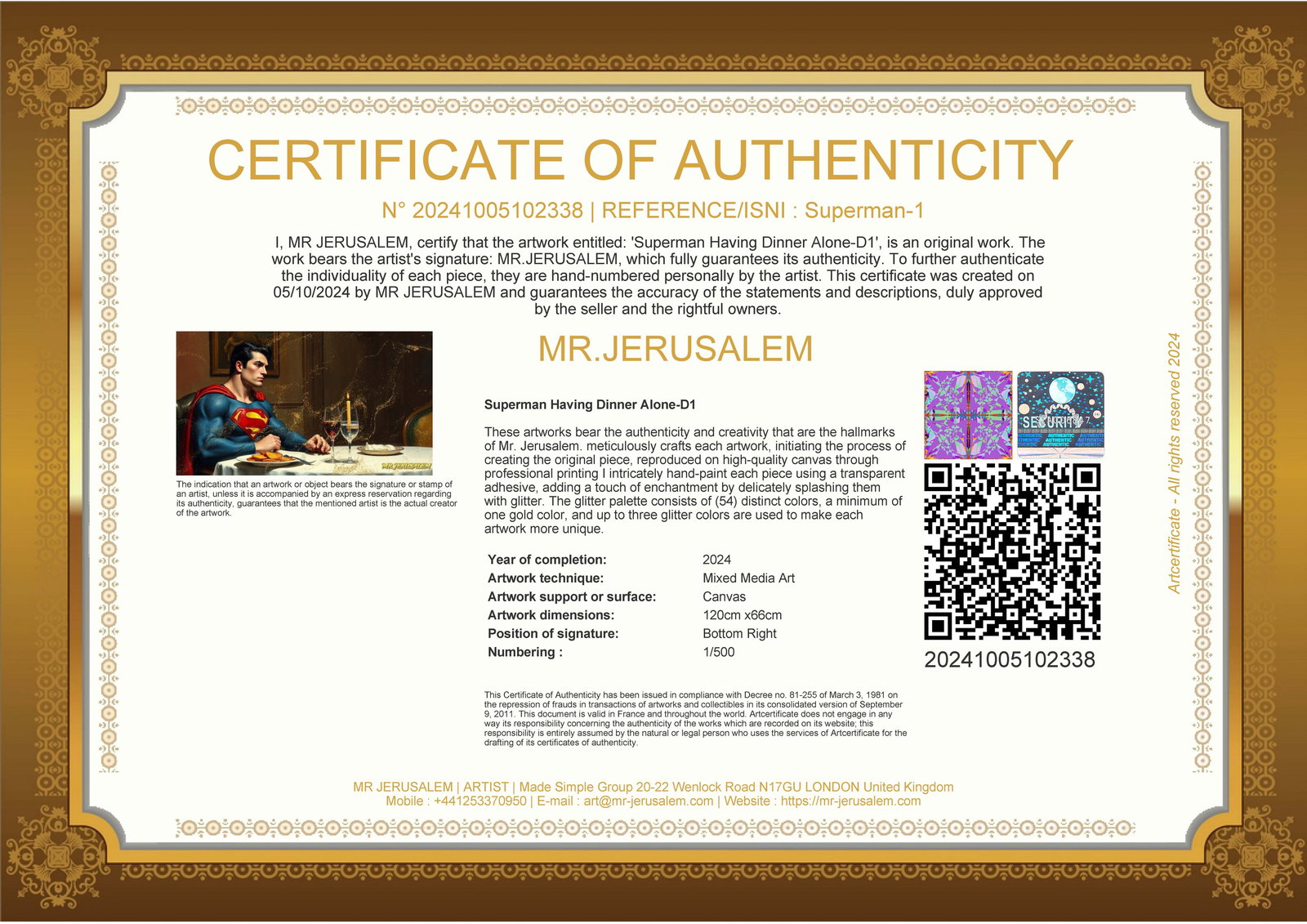 Superman Dinner Alone-D1, Canvas Mixed Media, Limited Edition of 50 Pieces - 2