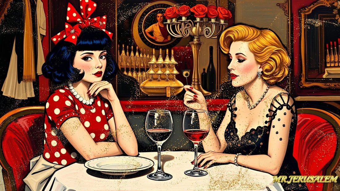 Yayoi Kusama - Dinner With Marliyn Monroe-D2, Limited Edition of 50 Pieces, Signed & Numbered: Please note the images you see here for the artworks is protected with artist name in gold & gold glitter watermark. The original artworks will be unique and one-of-a-kind, hand painted with glue 