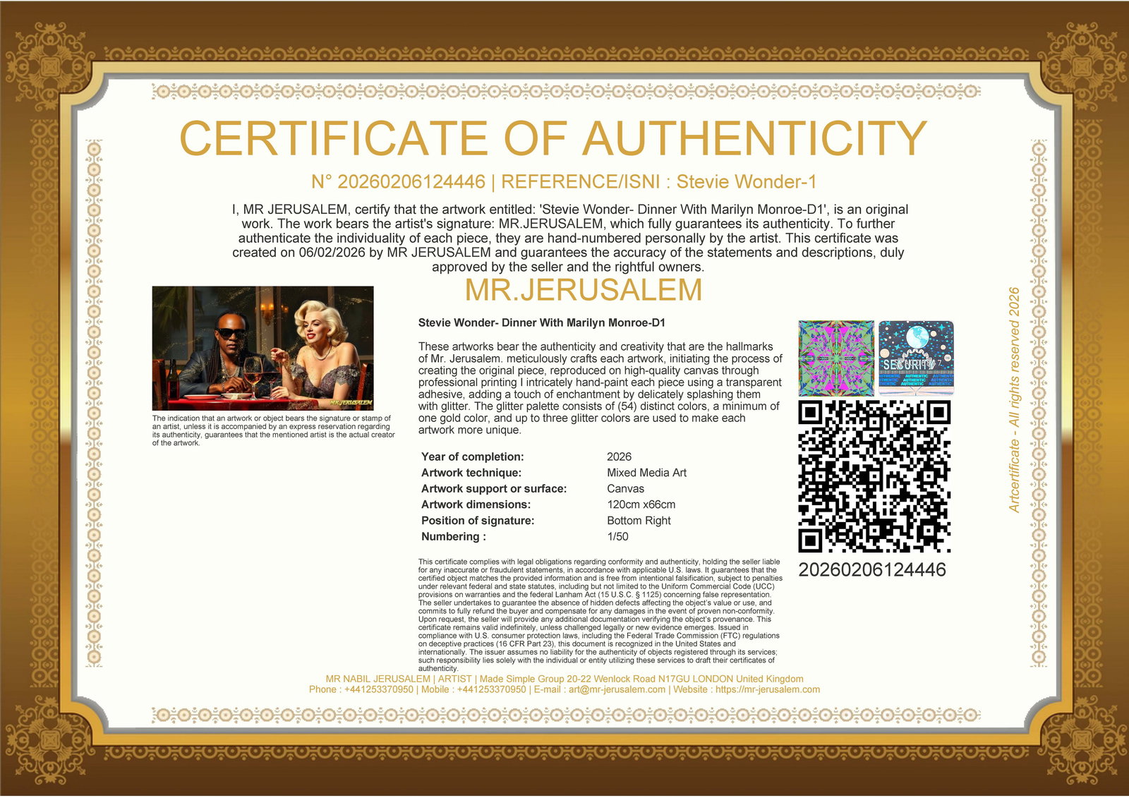 Stevie Wonder - Dinner With Marliyn Monroe-D1, Limited Edition of 50 Pieces, Signed & Numbered - 3