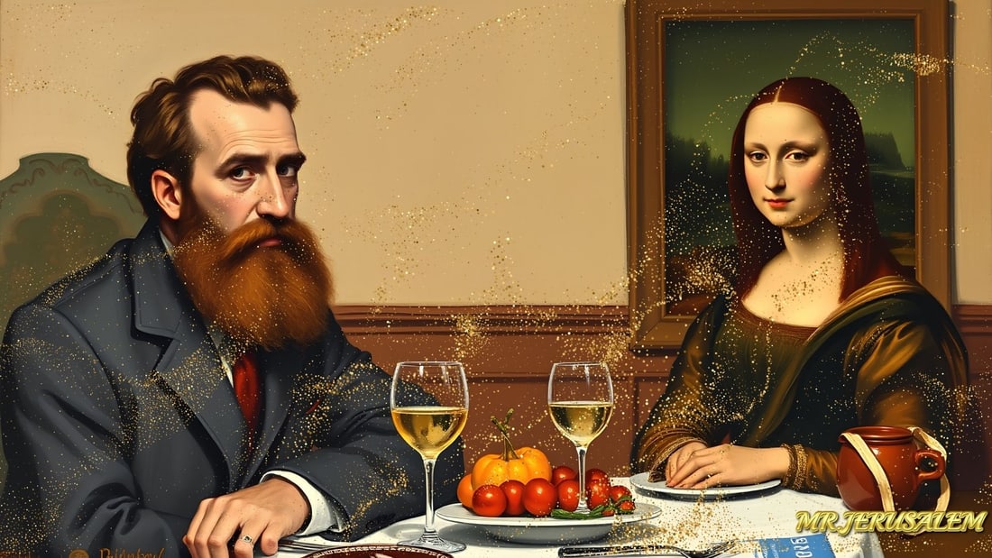 Henri Matisse - Dinner With Mona Lisa-D1, Limited Edition of 50 Pieces, Signed & Numbered: Please note the images you see here for the artworks is protected with artist name in gold & gold glitter watermark. The original artworks will be unique and one-of-a-kind, hand painted with glue