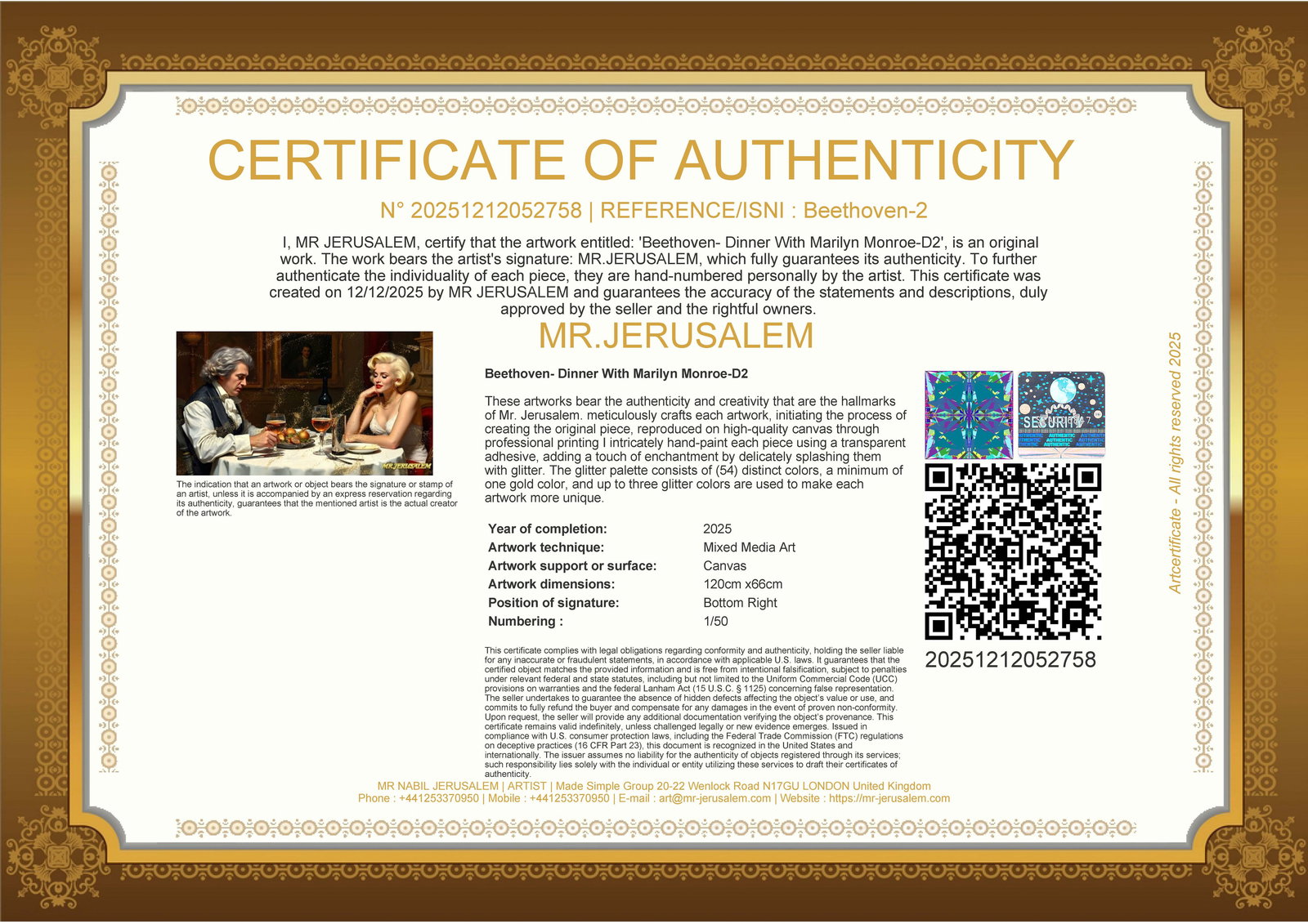 Beethoven - Dinner With Marilyn Monroe- D2, Limited Edition of 50 Pieces, Signed & Numbered - 3