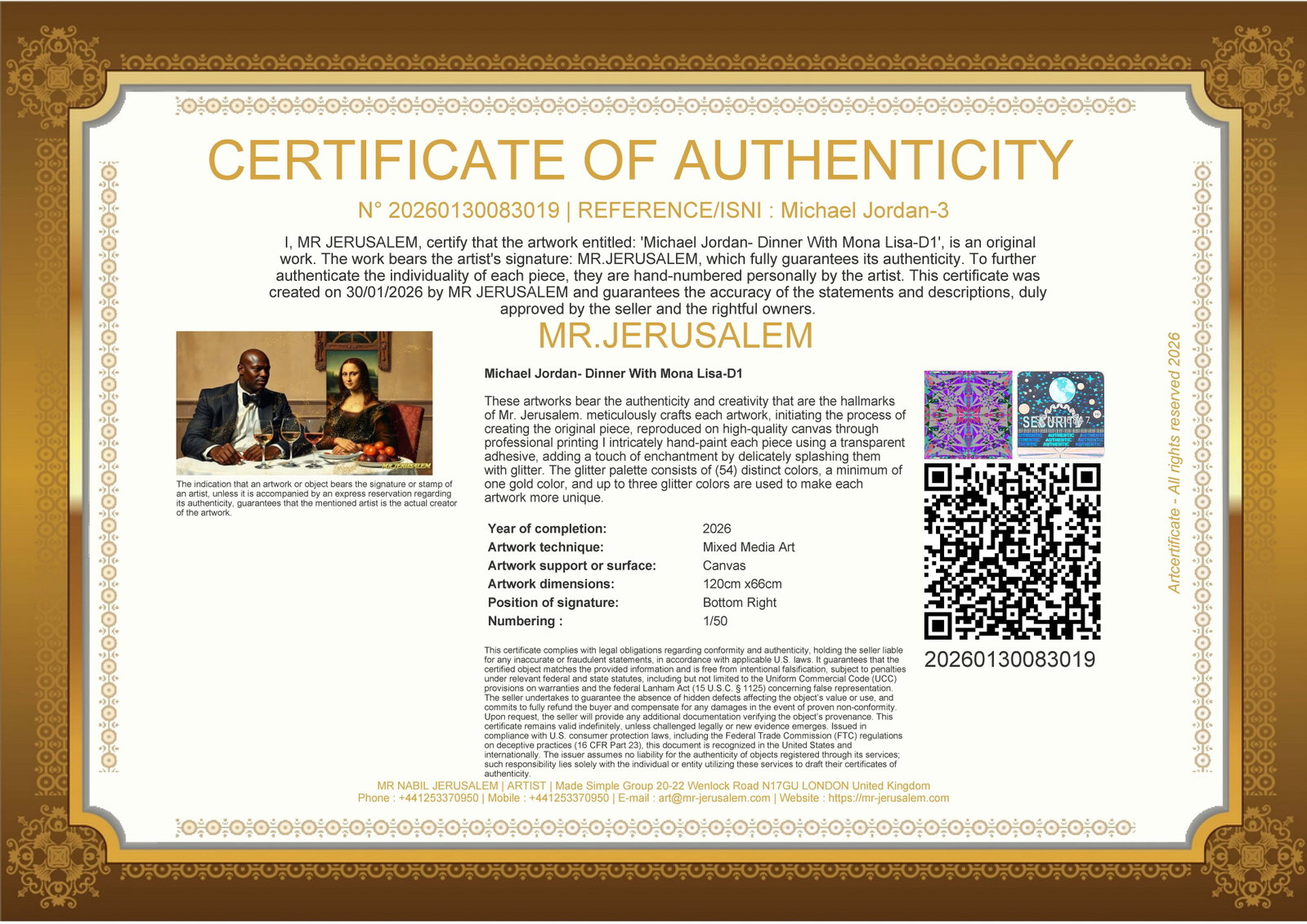 Michael Jordan - Dinner With Mona Lisa-D1, Limited Edition of 50 Pieces, Signed & Numbered - 3