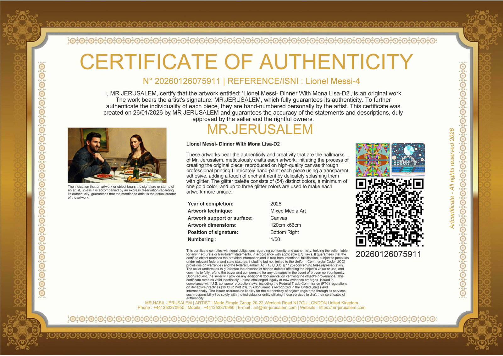 Lionel Messi - Dinner With Mona Lisa-D2, Limited Edition of 50 Pieces, Signed & Numbered - 3