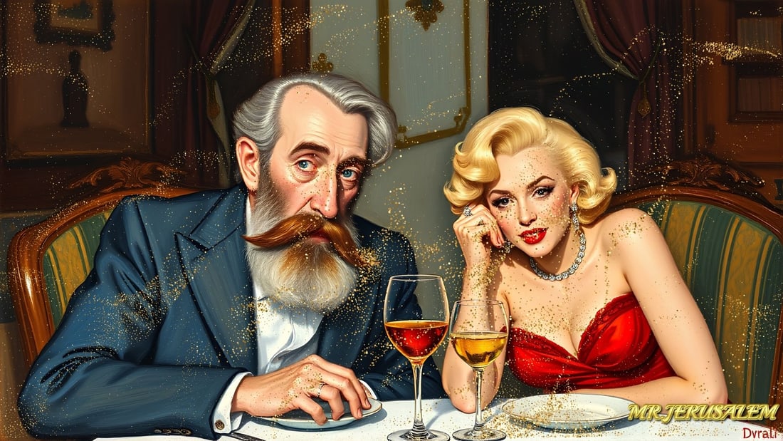 Henri Matisse - Dinner With Marilyn Monroe-D1, Limited Edition of 50 Pieces, Signed & Numbered: Please note the images you see here for the artworks is protected with artist name in gold & gold glitter watermark. The original artworks will be unique and one-of-a-kind, hand painted with glue