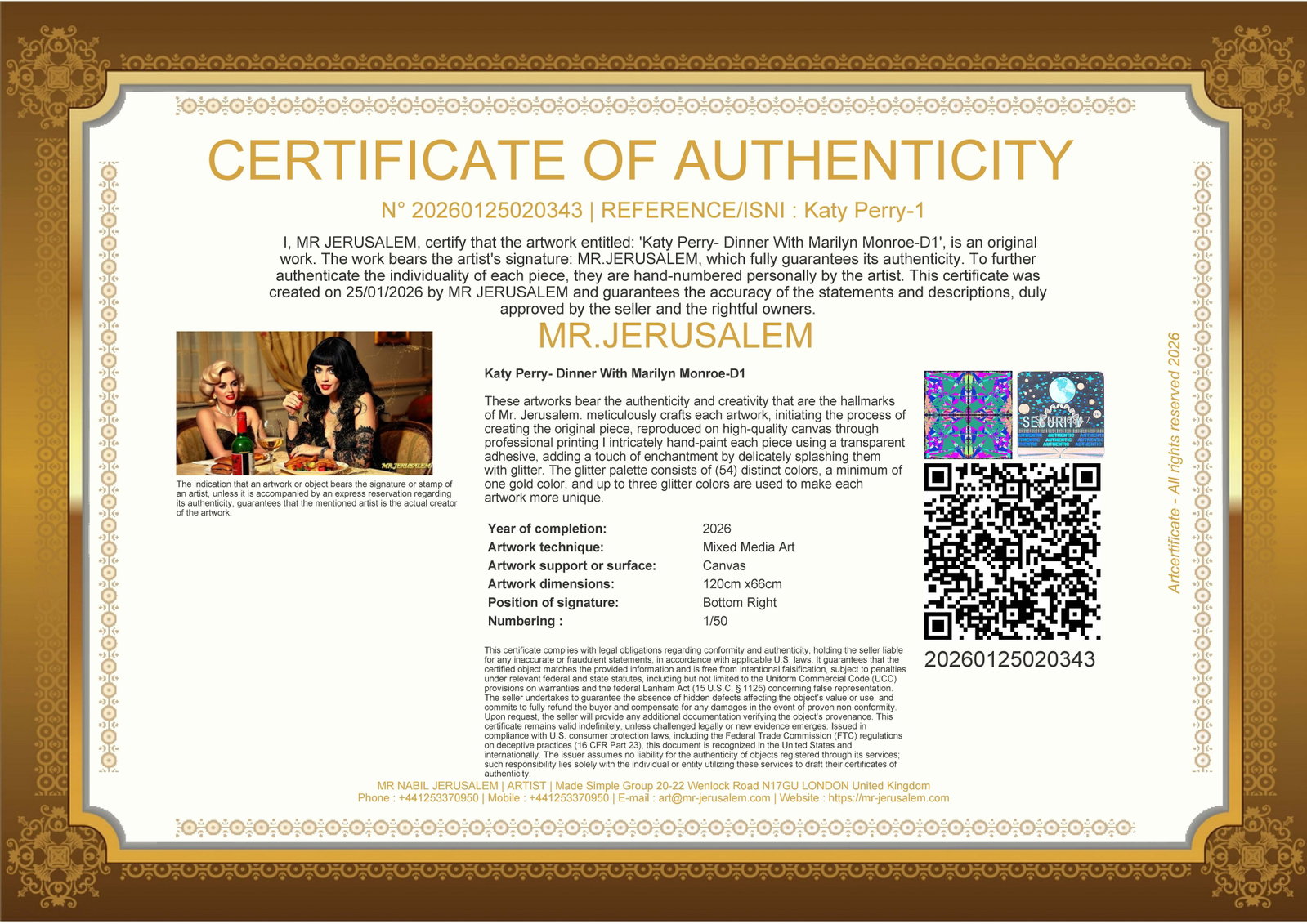 Katy Perry - Dinner With Marilyn Monroe-D1, Limited Edition of 50 Pieces, Signed & Numbered - 3