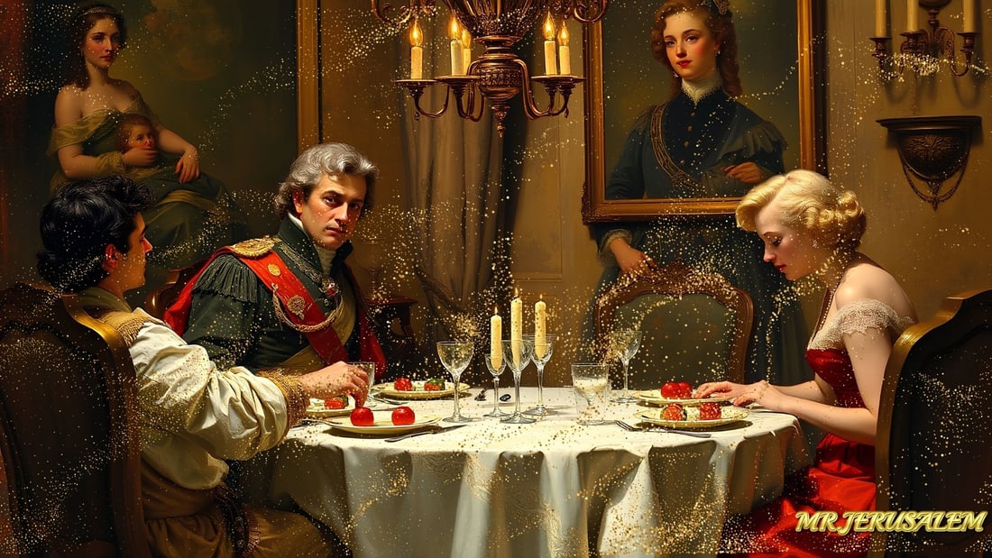 Alexander the Great - Dinner With Marilyn Monroe- D2, Edition of 50 Pieces, Signed & Numbered: Please note the images you see here for the artworks is protected with artist name in gold & gold glitter watermark. The original artworks will be unique and one-of-a-kind, hand painted with glue